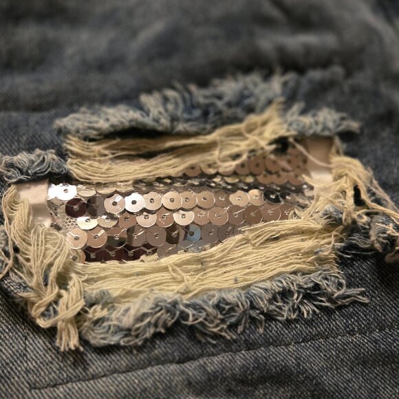 New Cool Distressed Ripped Sequin Wide Leg Jeans size L 30-31 - Picture 5 of 9